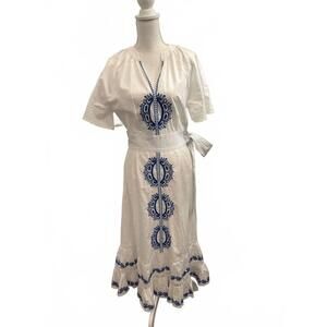 NEW NIBI women's oasis maxi dress in blue & white